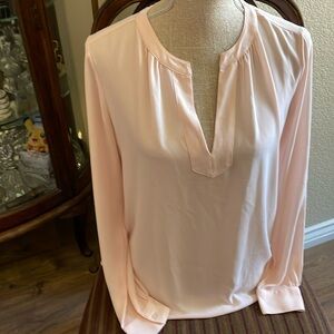LOFT Size XS pink blush siphon split neck tunic top long sleeve elegant